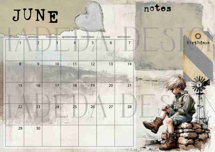 Vintage Karoo ENGLISH DESK CALENDAR - Sublimation, Digital and DTF Printing, Scrapbooking