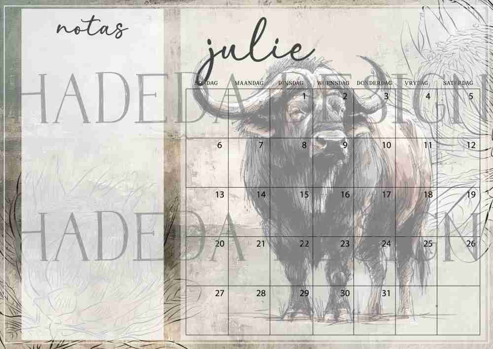 Wildlife Big Five Desk Calendar 2025 Afrikaans