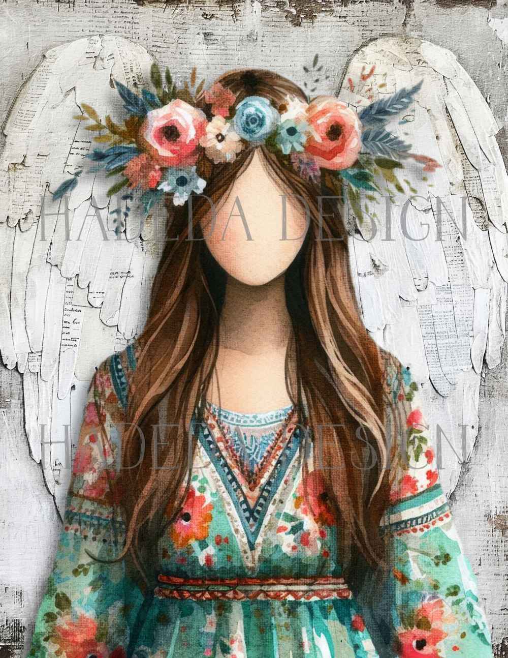 Flower Angels Portrait Digital Designs for Sublimation, Canvas, Scrapbooking Paper, Journaling, Mixed Media