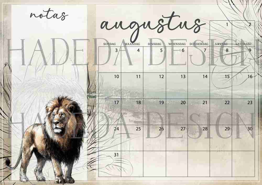 Wildlife Big Five Desk Calendar 2025 Afrikaans