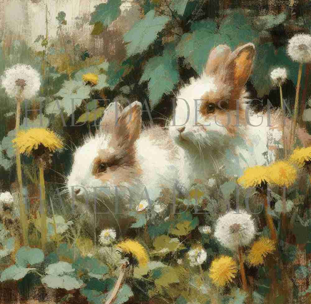 Bunnies and Dandelions Art Block Digital Designs for Sublimation, Canvas, Scrapbooking Paper, Journaling, Mixed Media