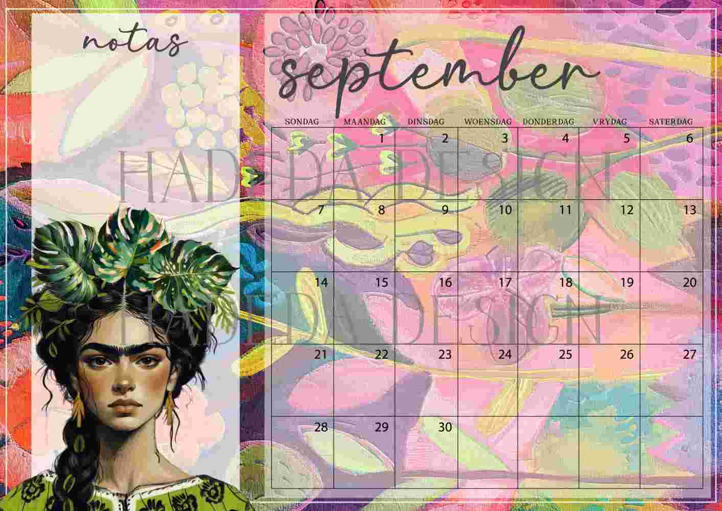 Frida Kahlo Inspired Desk Calendar 2025 Afrikaans