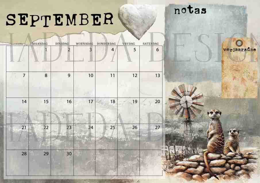 Vintage Karoo AFRIKAANS DESK CALENDAR - Sublimation, Digital and DTF Printing, Scrapbooking