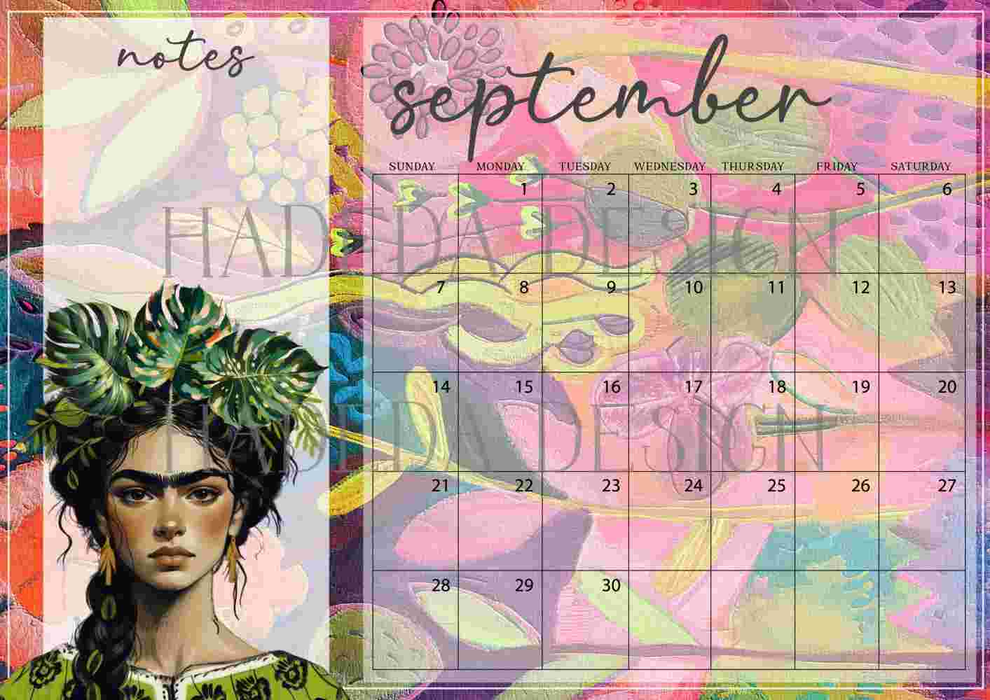 Frida Kahlo Inspired Desk Calendar 2025 English