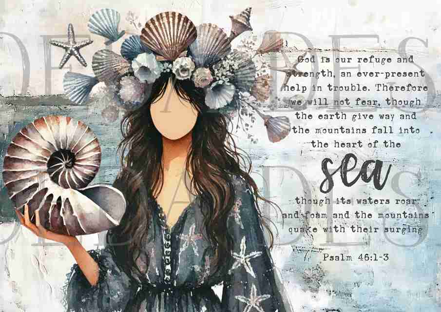 Psalm 46:1-3 Bundle - Girl with Shells - Sublimation, Digital and DTF Printing, Scrapbooking