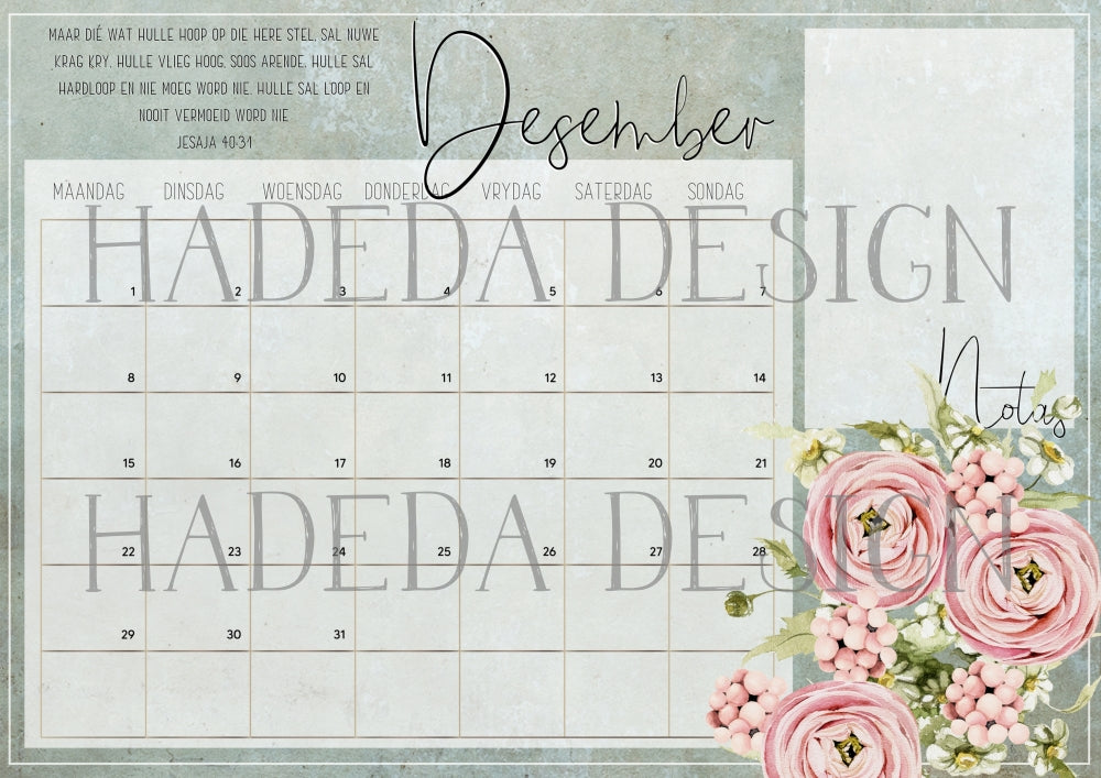 Christian Floral Desk Calendar 2025 Afrikaans