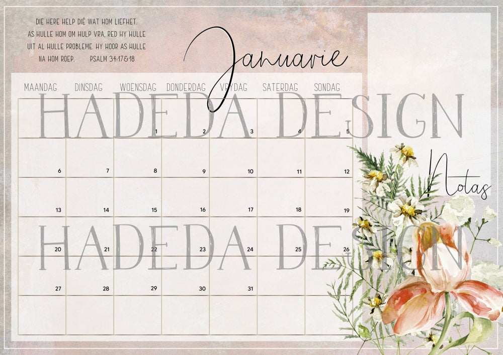 Christian Floral Desk Calendar 2025 Afrikaans