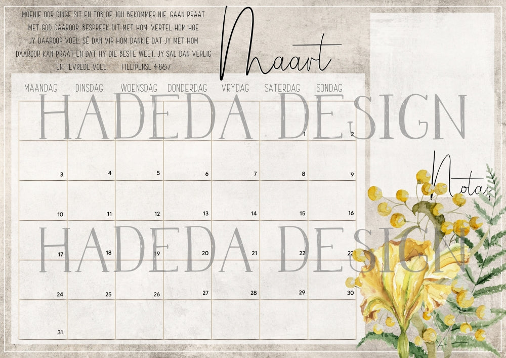 Christian Floral Desk Calendar 2025 Afrikaans