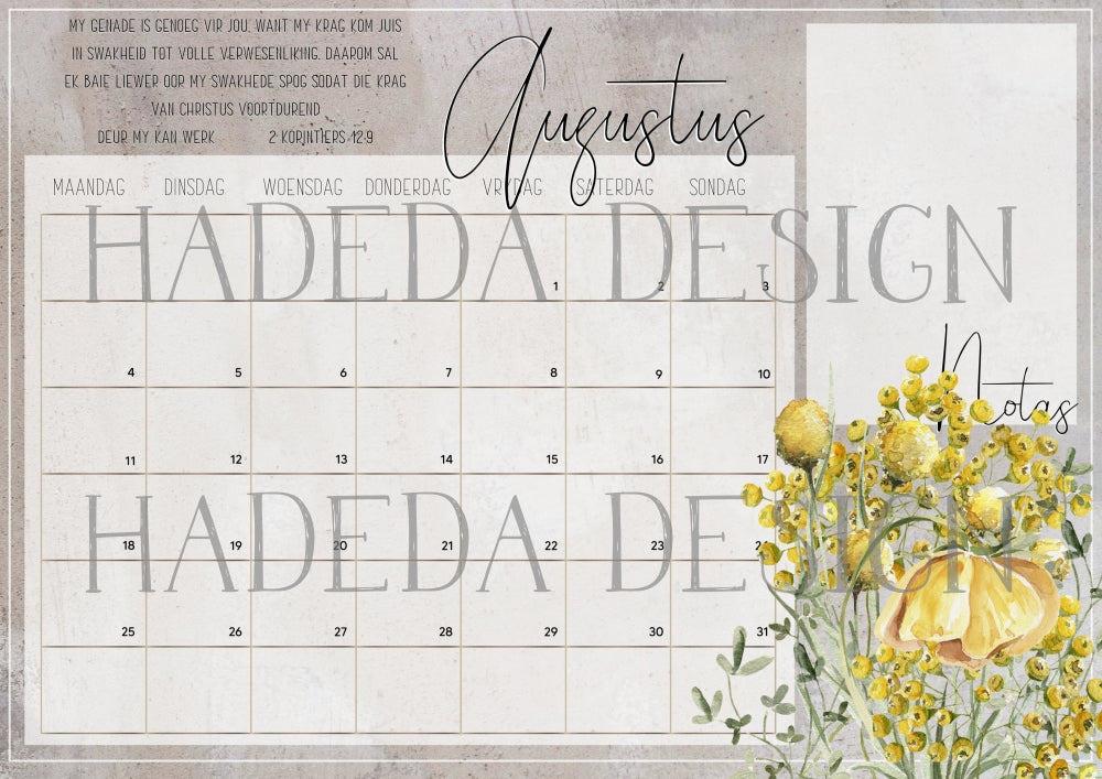 Christian Floral Desk Calendar 2025 Afrikaans