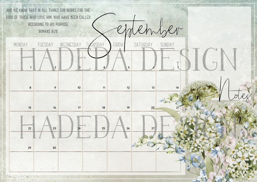 Christian Floral Inspired Desk Calendar 2025 English