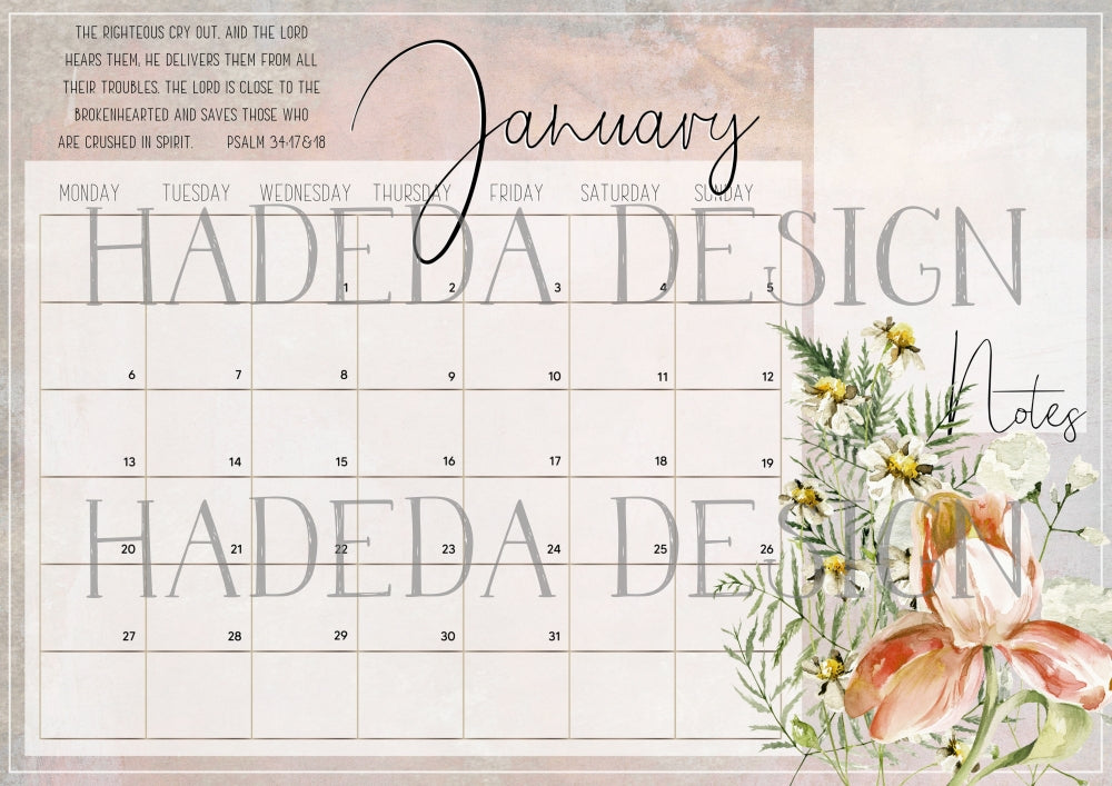 Christian Floral Inspired Desk Calendar 2025 English