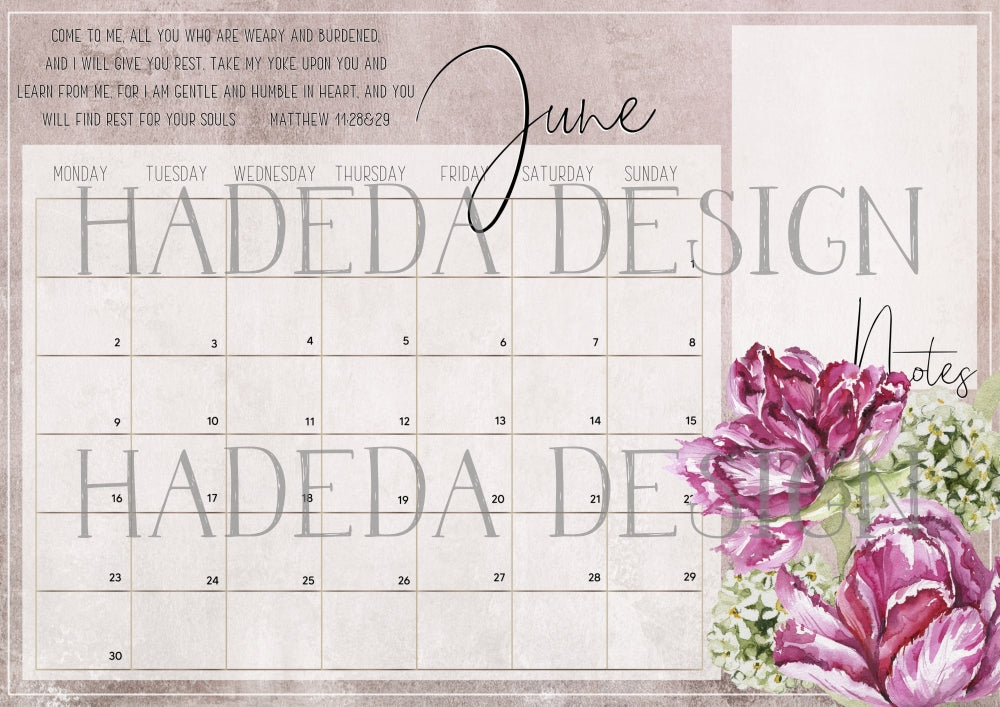 Christian Floral Inspired Desk Calendar 2025 English