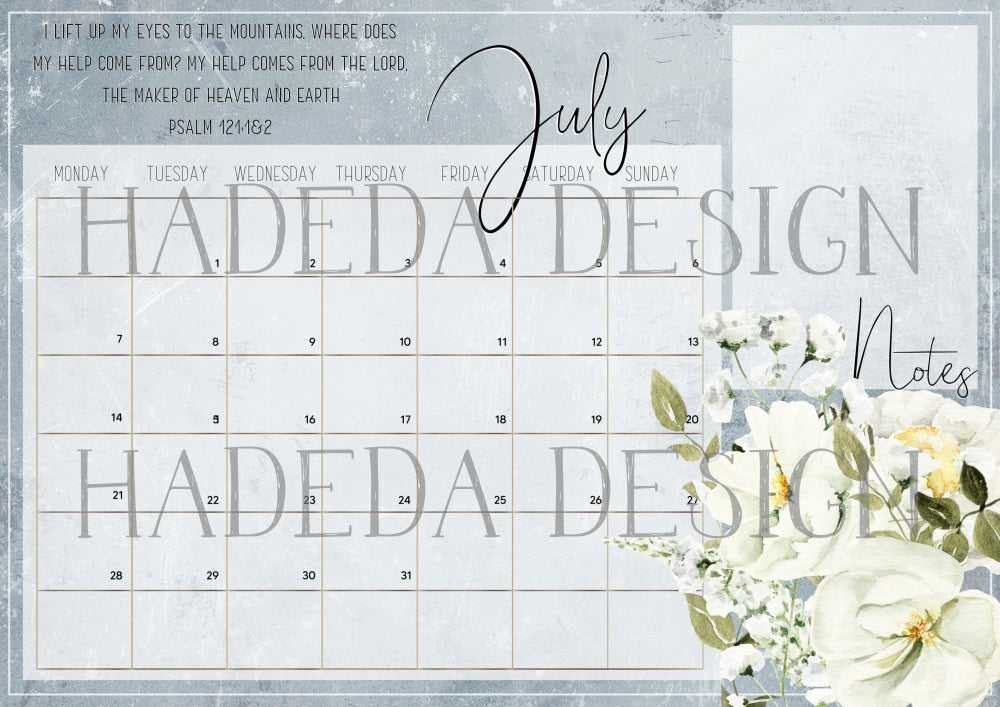 Christian Floral Inspired Desk Calendar 2025 English