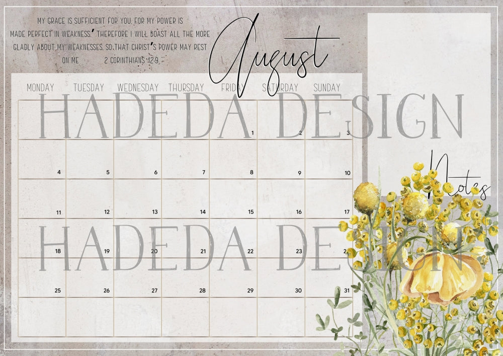 Christian Floral Inspired Desk Calendar 2025 English