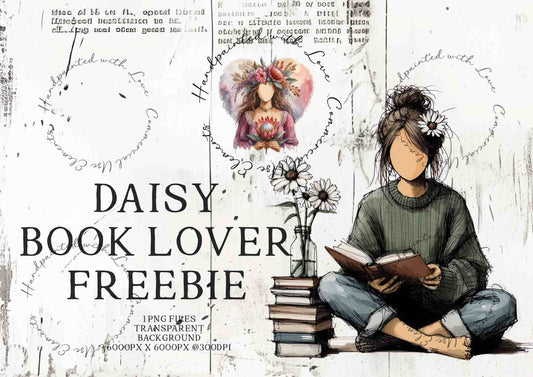 HANDPAINTED WITH LOVE COMMERCIAL USE ELEMENTS - DAISY BOOK LOVER FREEBIE