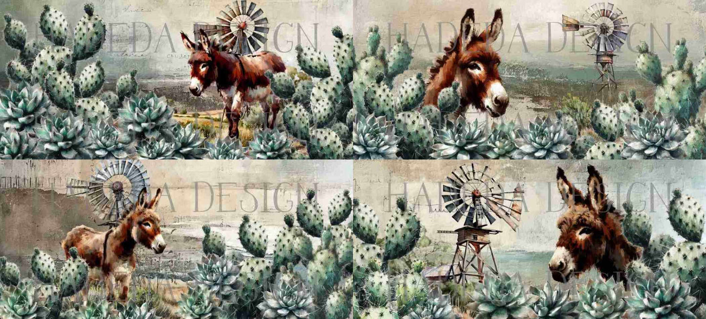 Donkey and Succulents Mugwrap Digital Designs for Sublimation, Canvas, Scrapbooking Paper, Journaling, Mixed Media