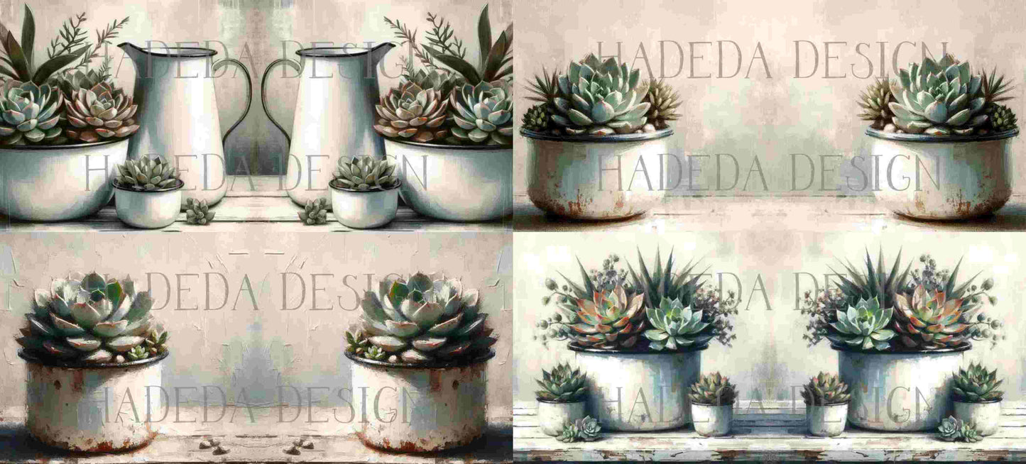 ArtWrap for Mugs Enamel and Succulents - Mug Wrap Digital Designs for Sublimation of Standard Mug