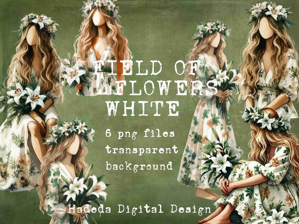 #2025 Flower Girls White Pngs with Transparent Backgrounds  -  Digital Design Elements for Sublimation, DTF and Printing