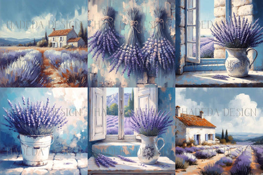 French Lavender Art Block Digital Designs for Sublimation, Canvas, Scrapbooking Paper, Journaling, Mixed Media