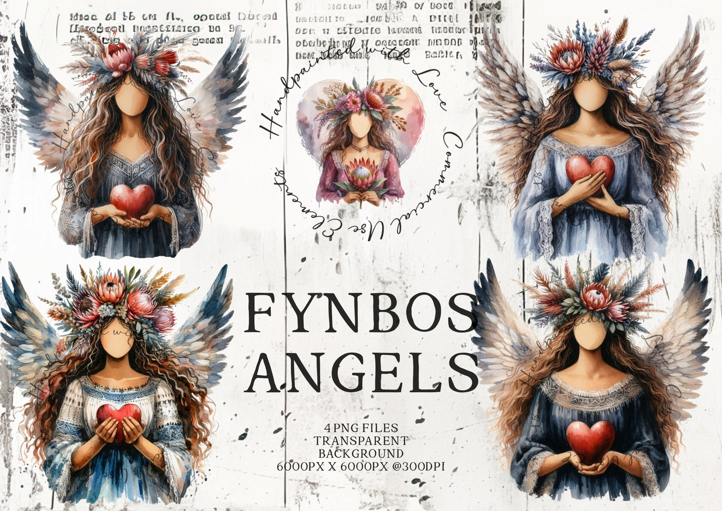 HANDPAINTED WITH LOVE COMMERCIAL USE ELEMENTS - FYNBOS ANGELS