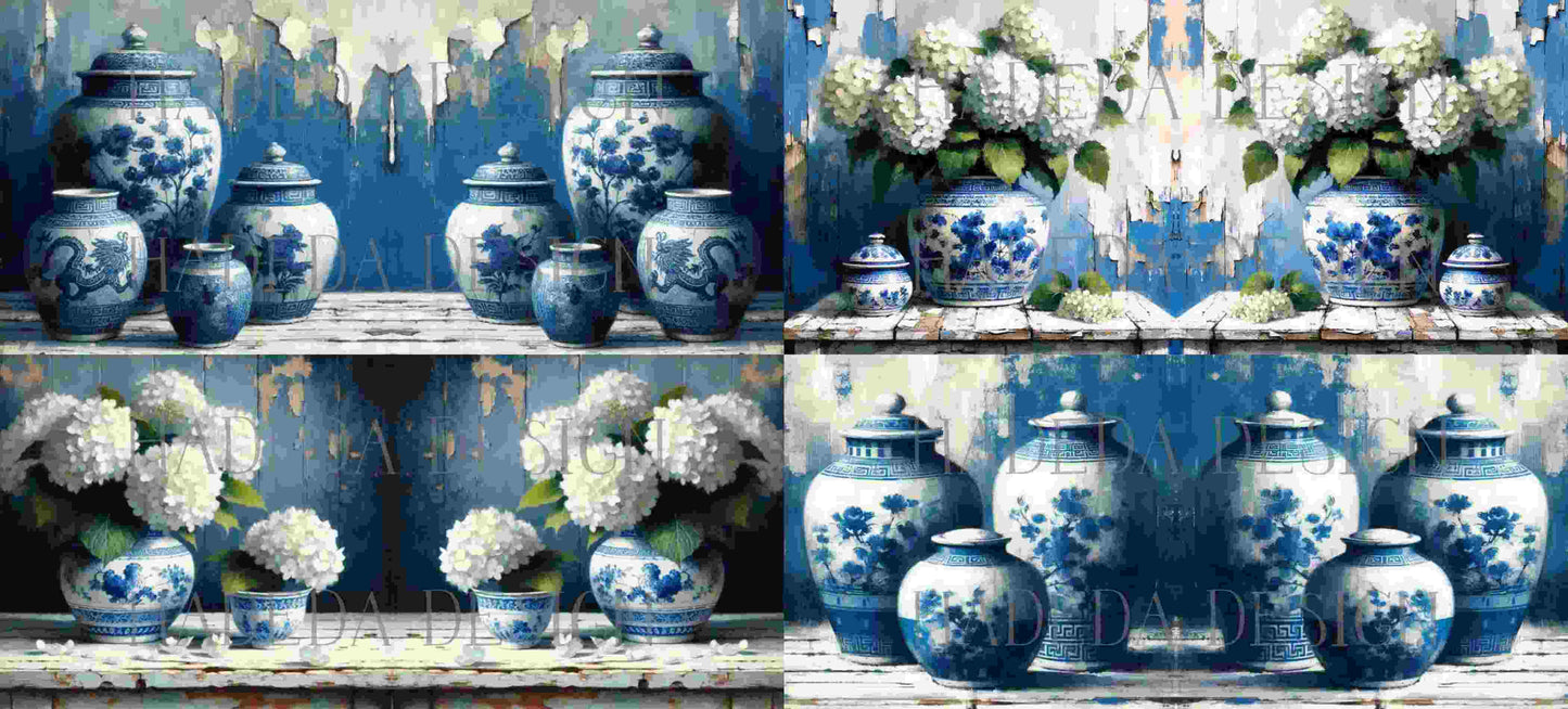 ArtWrap for Mugs Ginger Jars and Hydrangeas - Mug Wrap Digital Designs for Sublimation of Standard Mug