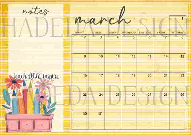 Teacher Desk Calendar 2025 English