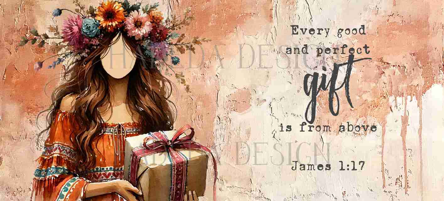 ADVENT FREEBIE 4 - James 1:17 Mugwrap - Girl with Gift - Sublimation, Digital and DTF Printing, Scrapbooking