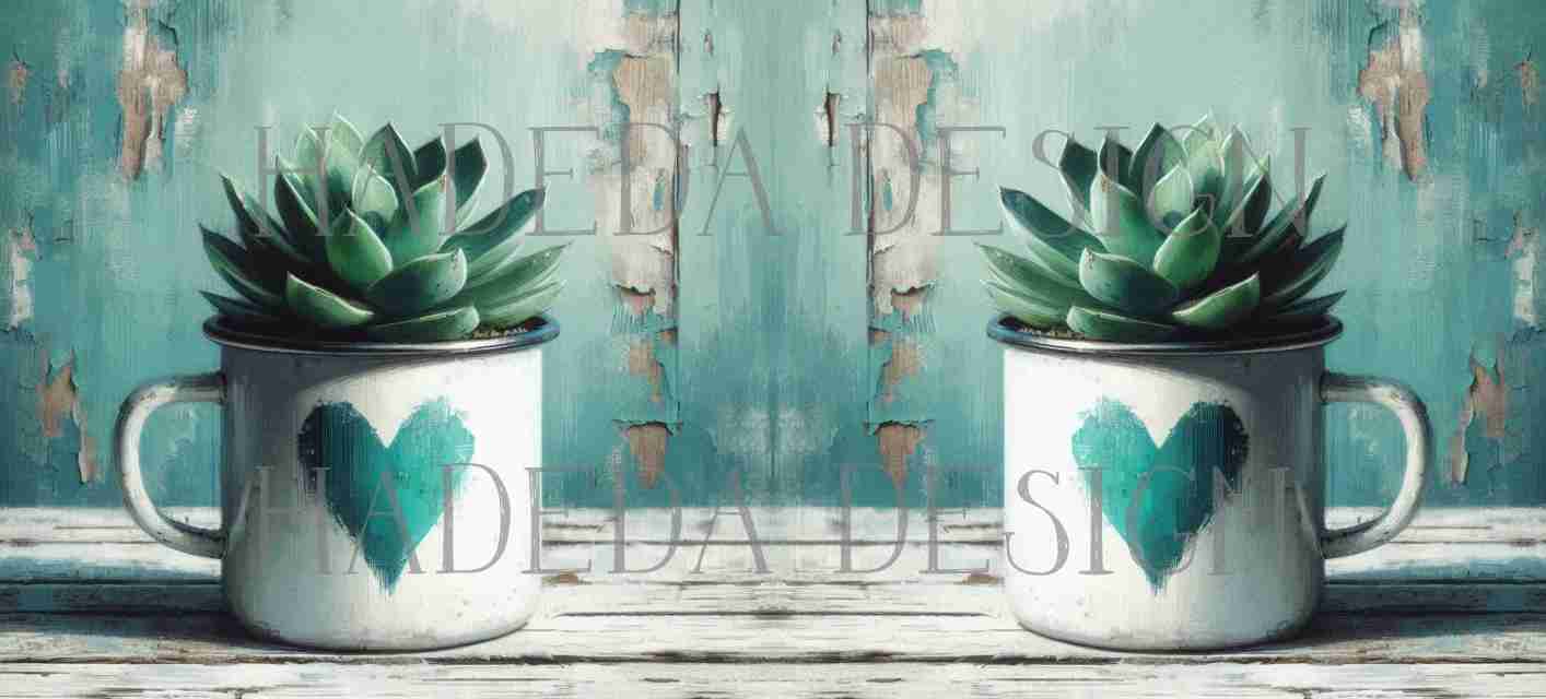 ArtWrap for Mugs Rustic Cups Aqua - Mug Wrap Digital Designs for Sublimation of Standard Mug