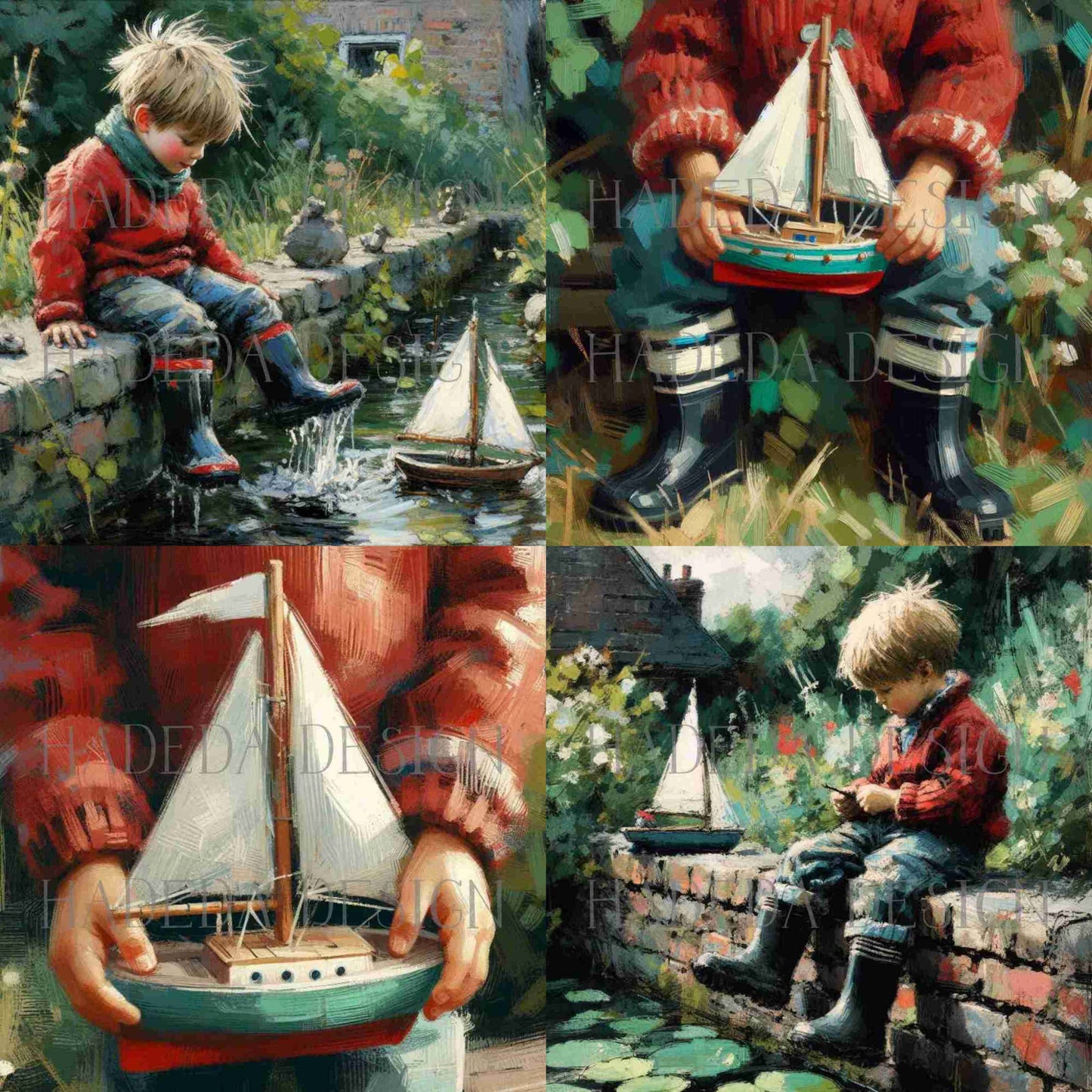 The Boy and the Boat Art Block Digital Designs for Sublimation, Canvas, Scrapbooking Paper, Journaling, Mixed Media