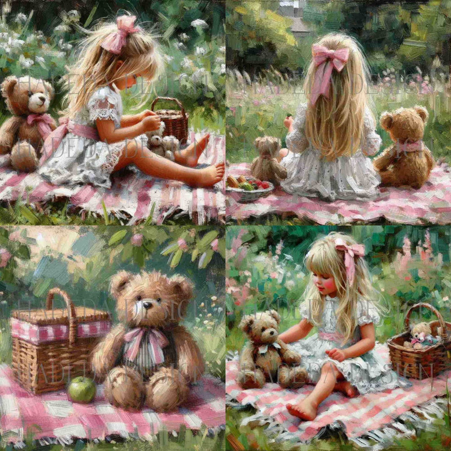 The Teddy Bear Picnic Art Block Digital Designs for Sublimation, Canvas, Scrapbooking Paper, Journaling, Mixed Media