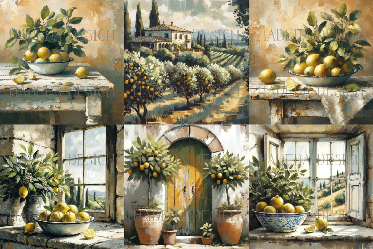 Tuscan Lemons Art Block Digital Designs for Sublimation, Canvas, Scrapbooking Paper, Journaling, Mixed Media