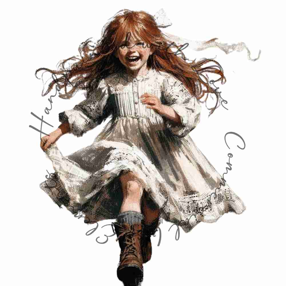 HANDPAINTED WITH LOVE COMMERCIAL USE ELEMENTS - RED HAIRED GIRL RUNNING