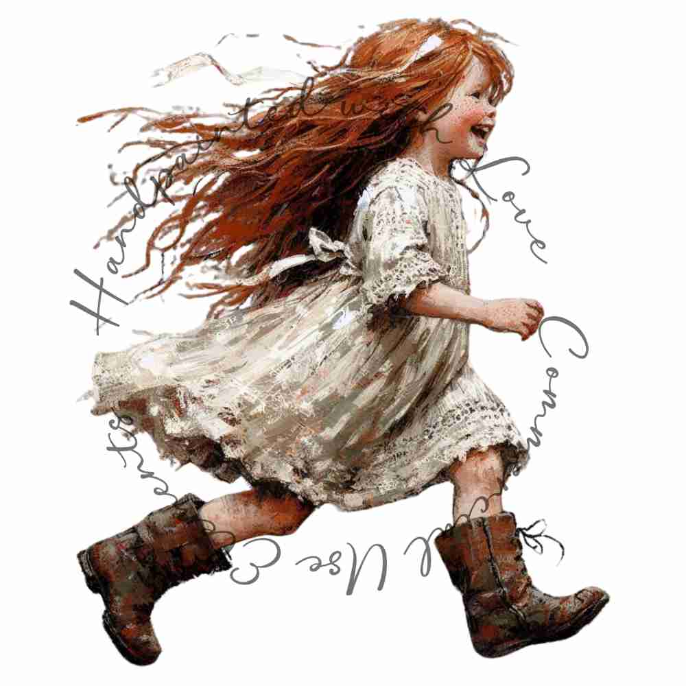 HANDPAINTED WITH LOVE COMMERCIAL USE ELEMENTS - RED HAIRED GIRL RUNNING