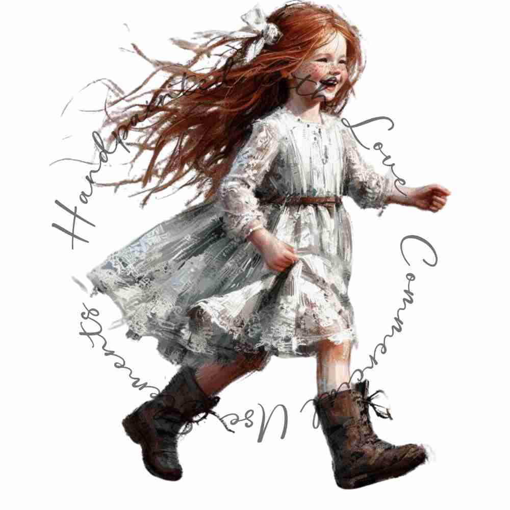 HANDPAINTED WITH LOVE COMMERCIAL USE ELEMENTS - RED HAIRED GIRL RUNNING