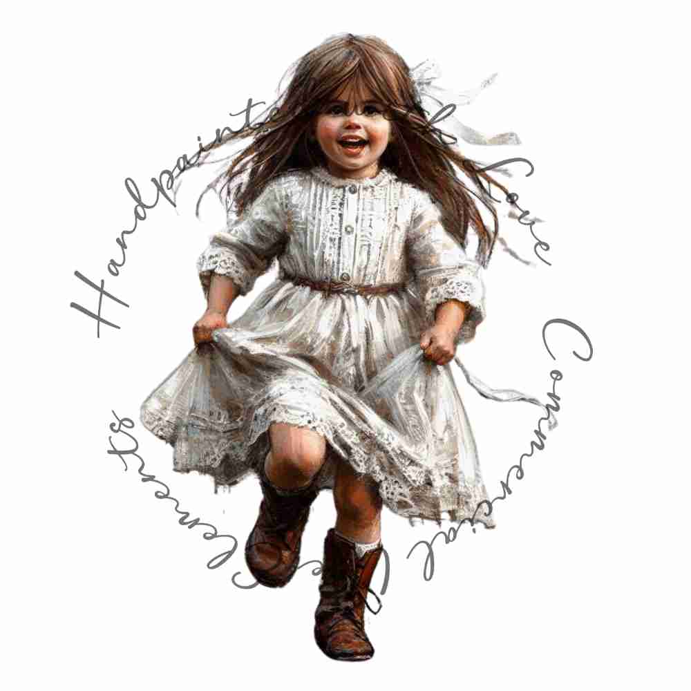 HANDPAINTED WITH LOVE COMMERCIAL USE ELEMENTS - BRUNETTE HAIRED GIRL RUNNING