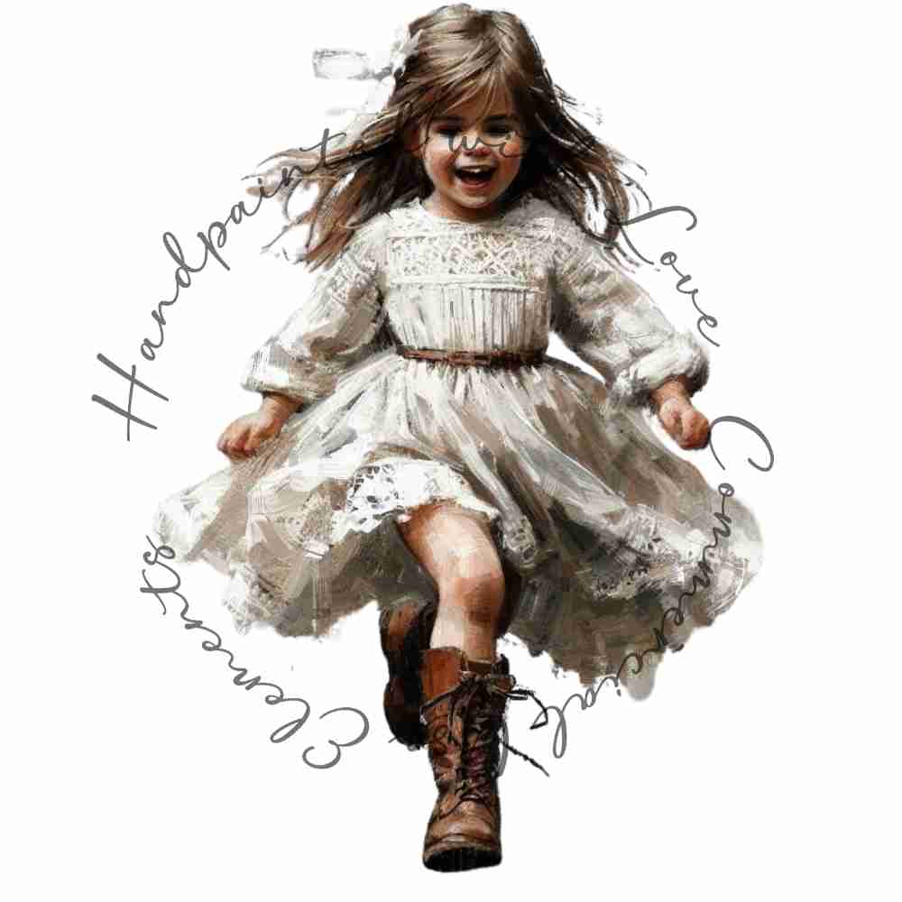 HANDPAINTED WITH LOVE COMMERCIAL USE ELEMENTS - BRUNETTE HAIRED GIRL RUNNING