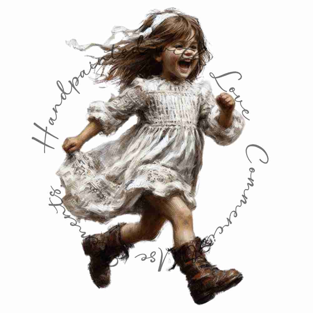 HANDPAINTED WITH LOVE COMMERCIAL USE ELEMENTS - BRUNETTE HAIRED GIRL RUNNING