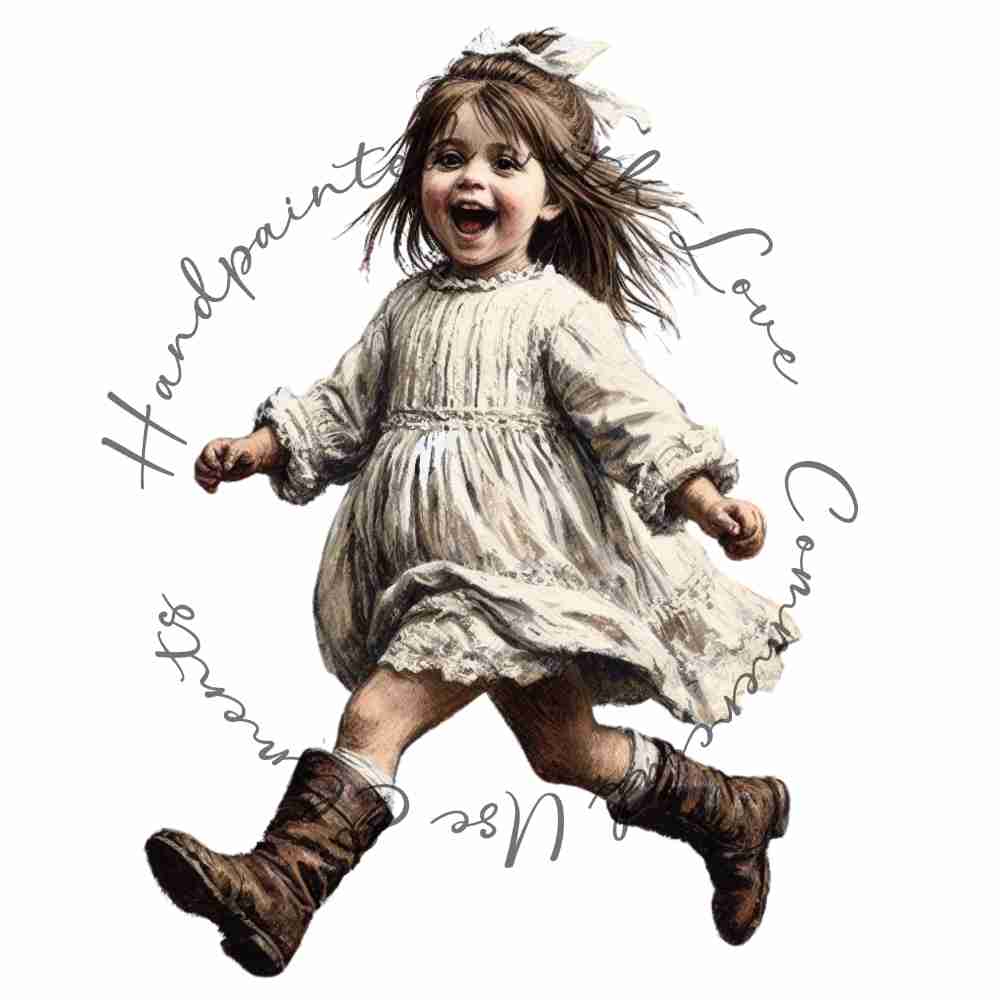 HANDPAINTED WITH LOVE COMMERCIAL USE ELEMENTS - BRUNETTE HAIRED GIRL RUNNING