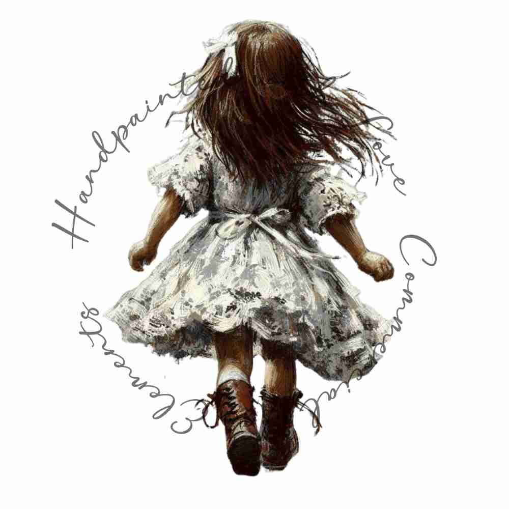 HANDPAINTED WITH LOVE COMMERCIAL USE ELEMENTS - BRUNETTE HAIRED GIRL RUNNING