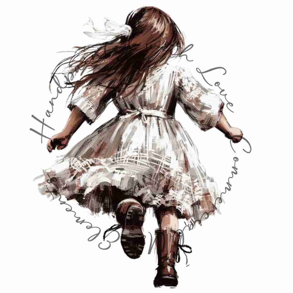 HANDPAINTED WITH LOVE COMMERCIAL USE ELEMENTS - BRUNETTE HAIRED GIRL RUNNING