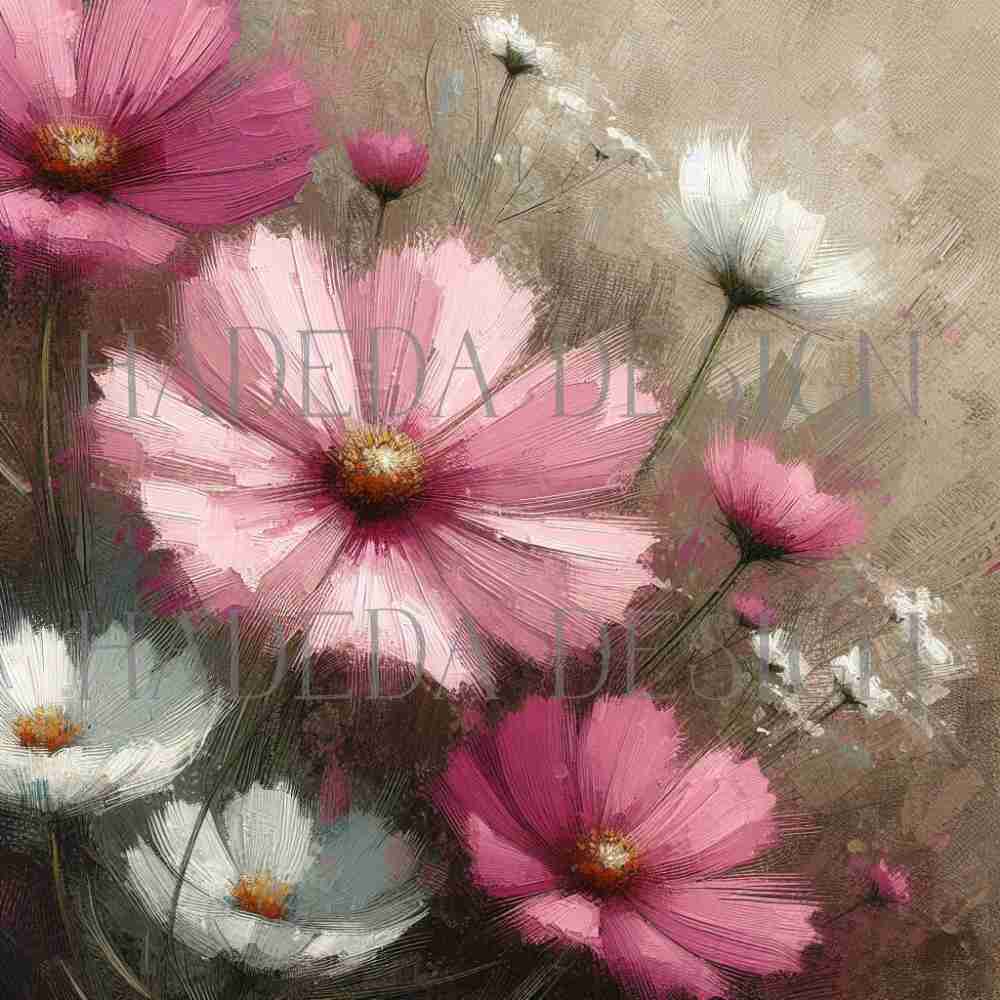 Cosmos Flowers Art Block Digital Designs for Sublimation, Canvas, Scrapbooking Paper, Journaling, Mixed Media