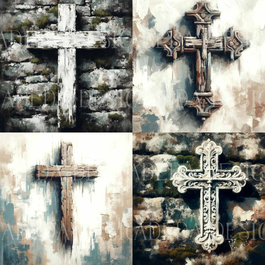 Neutral Crosses Art Block Digital Designs for Sublimation, Canvas, Scrapbooking Paper, Journaling, Mixed Media