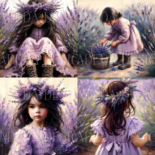 Lavender Girl Art Block Digital Designs for Sublimation, Canvas, Scrapbooking Paper, Journaling, Mixed Media