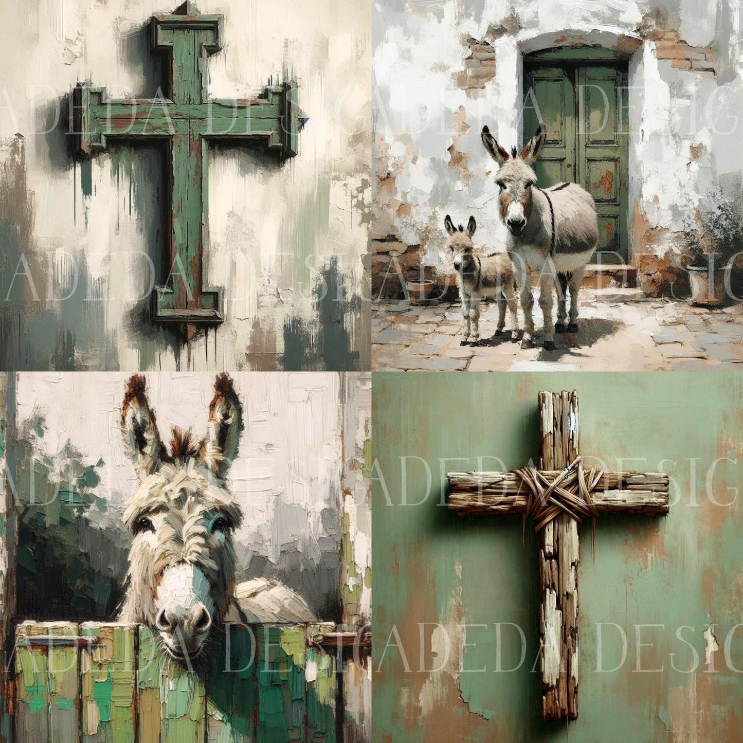 Karoo Donkeys and Crosses Art Block Digital Designs for Sublimation, Canvas, Scrapbooking Paper, Journaling, Mixed Media