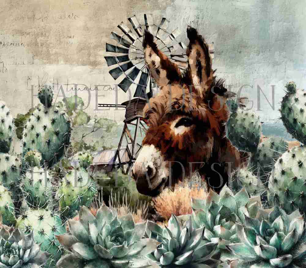 Donkey and Succulent Skinny Tumbler Digital Designs for Sublimation, Canvas, Scrapbooking Paper, Journaling, Mixed Media