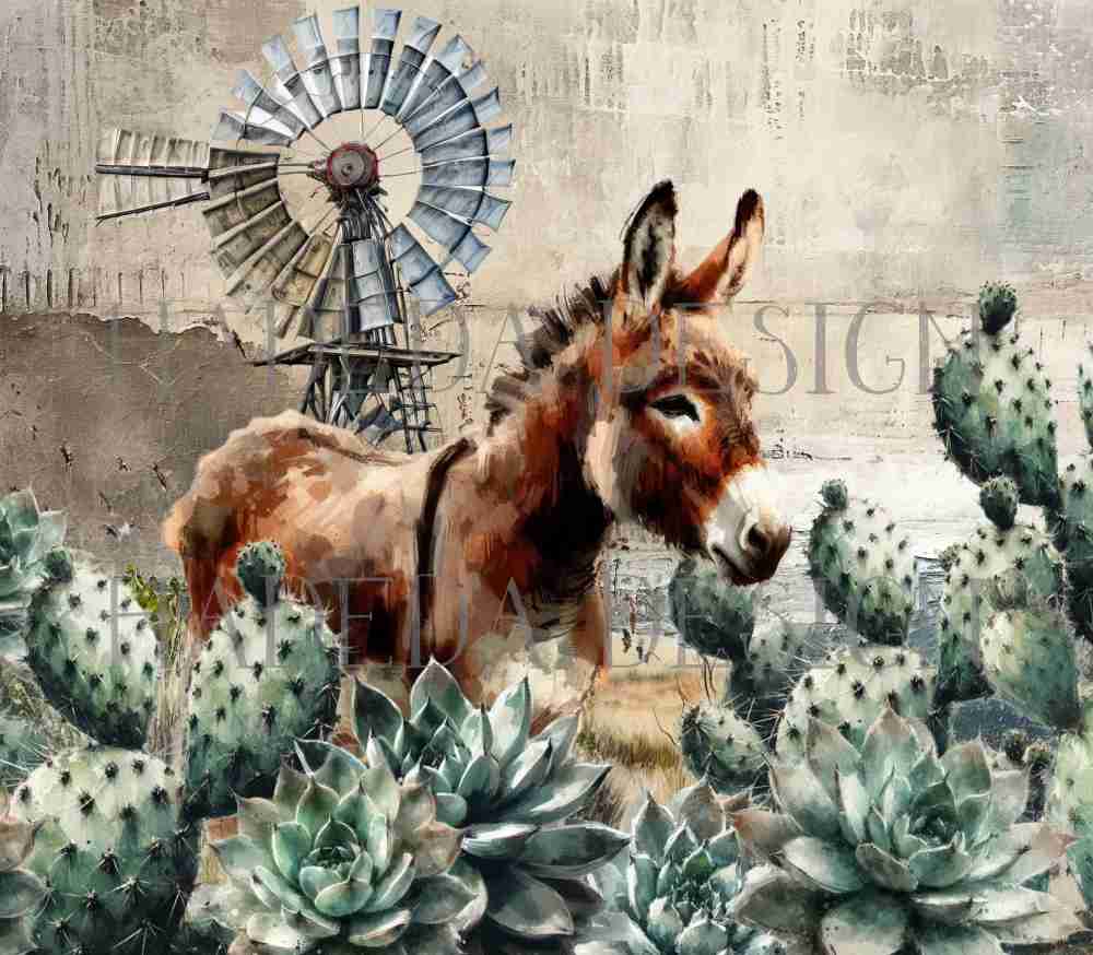 Donkey and Succulent Skinny Tumbler Digital Designs for Sublimation, Canvas, Scrapbooking Paper, Journaling, Mixed Media