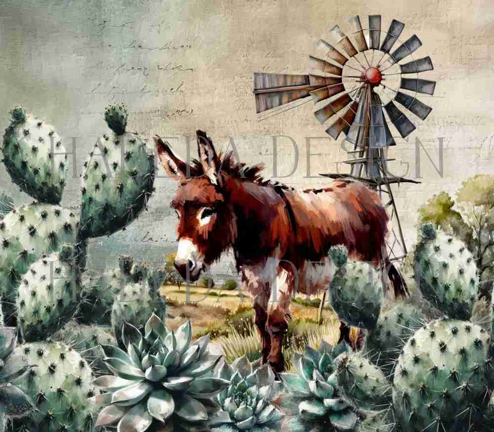 Donkey and Succulent Skinny Tumbler Digital Designs for Sublimation, Canvas, Scrapbooking Paper, Journaling, Mixed Media