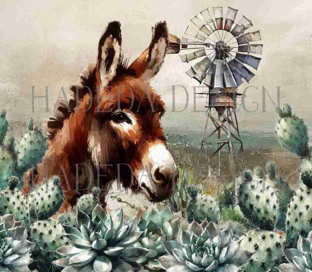 Donkey and Succulent Skinny Tumbler Digital Designs for Sublimation, Canvas, Scrapbooking Paper, Journaling, Mixed Media