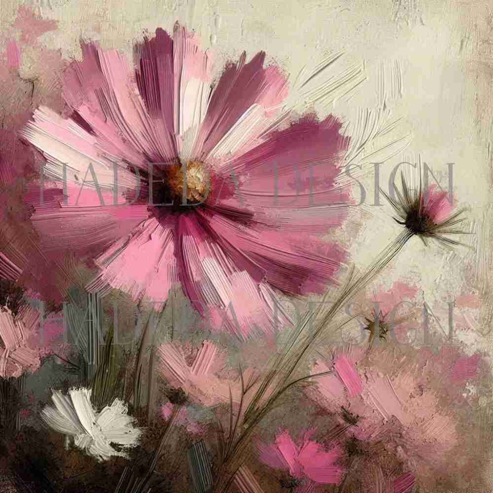 Cosmos Flowers Art Block Digital Designs for Sublimation, Canvas, Scrapbooking Paper, Journaling, Mixed Media