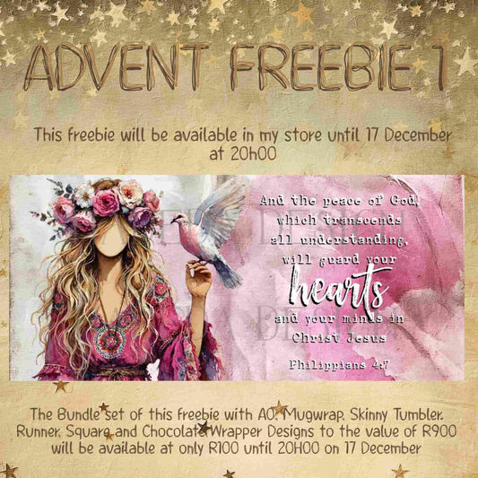 ADVENT FREEBIE 1 - Philippians 4:7 Mugwrap English - Girl with a Dove - Sublimation, Digital and DTF Printing, Scrapbooking (Copy)